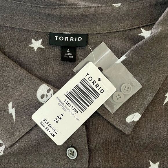 Torrid Skull Lizzie Rayon Crepe Button-Up Long Sleeve Novelty Shirt Size 4 NEW - Picture 9 of 9